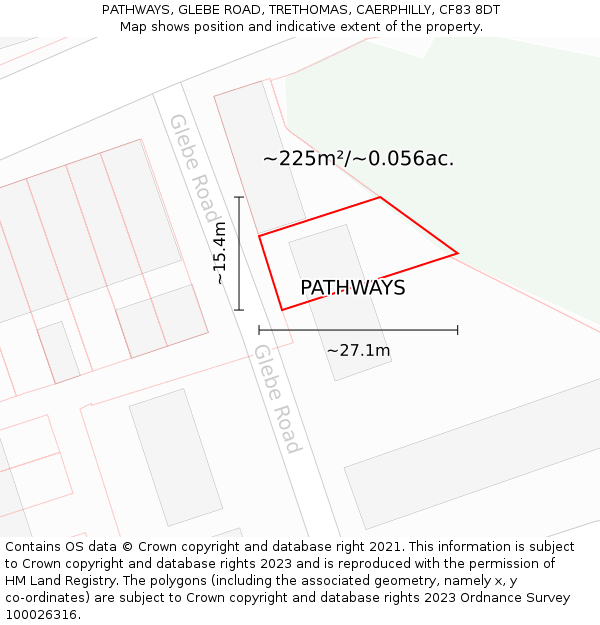 PATHWAYS, GLEBE ROAD, TRETHOMAS, CAERPHILLY, CF83 8DT: Plot and title map