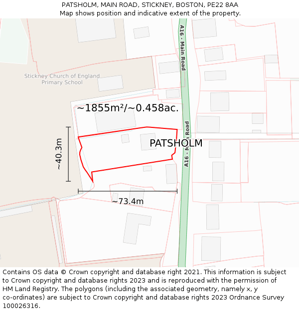 PATSHOLM, MAIN ROAD, STICKNEY, BOSTON, PE22 8AA: Plot and title map
