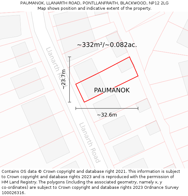 PAUMANOK, LLANARTH ROAD, PONTLLANFRAITH, BLACKWOOD, NP12 2LG: Plot and title map
