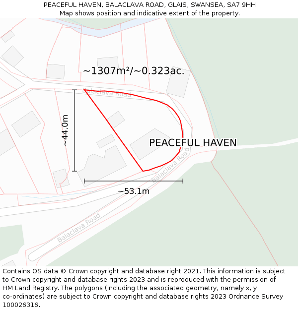 PEACEFUL HAVEN, BALACLAVA ROAD, GLAIS, SWANSEA, SA7 9HH: Plot and title map