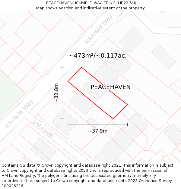 PEACEHAVEN, ICKNIELD WAY, TRING, HP23 5HJ: Plot and title map
