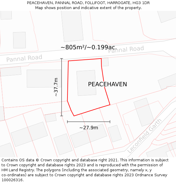 PEACEHAVEN, PANNAL ROAD, FOLLIFOOT, HARROGATE, HG3 1DR: Plot and title map
