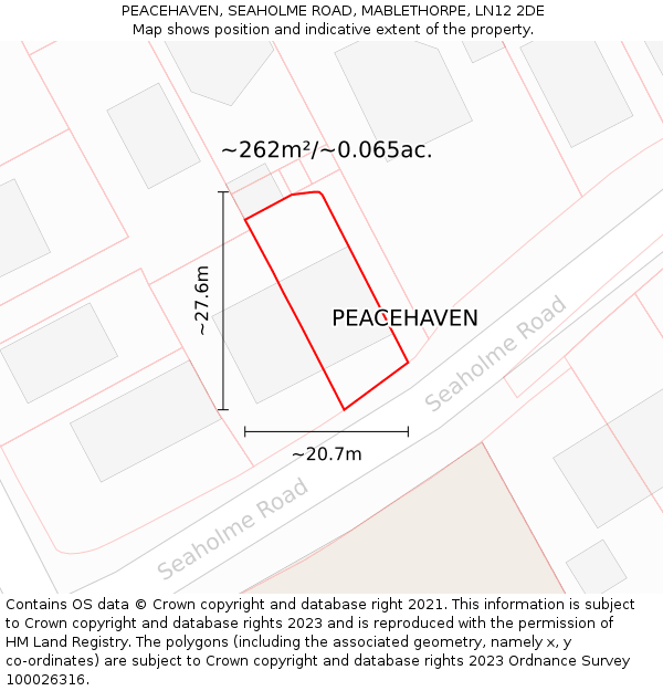 PEACEHAVEN, SEAHOLME ROAD, MABLETHORPE, LN12 2DE: Plot and title map