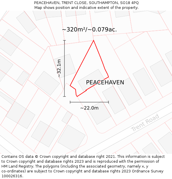 PEACEHAVEN, TRENT CLOSE, SOUTHAMPTON, SO18 4PQ: Plot and title map