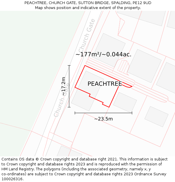 PEACHTREE, CHURCH GATE, SUTTON BRIDGE, SPALDING, PE12 9UD: Plot and title map