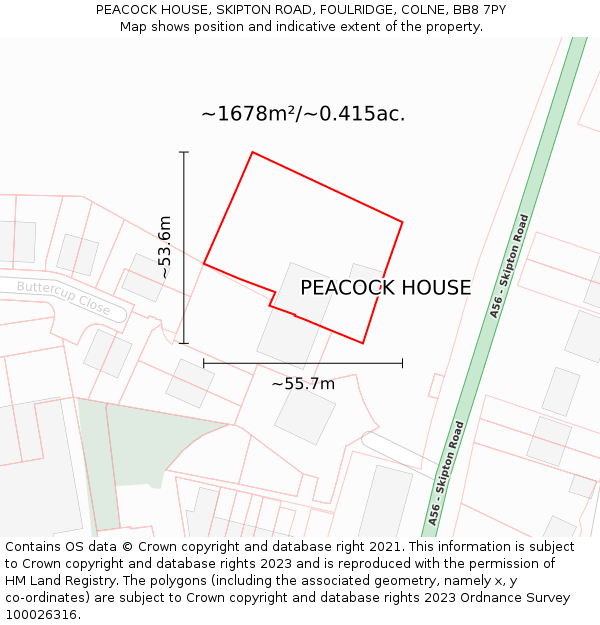 PEACOCK HOUSE, SKIPTON ROAD, FOULRIDGE, COLNE, BB8 7PY: Plot and title map