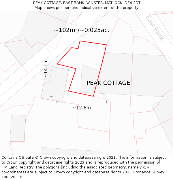 PEAK COTTAGE, EAST BANK, WINSTER, MATLOCK, DE4 2DT: Plot and title map
