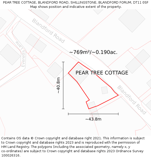 PEAR TREE COTTAGE, BLANDFORD ROAD, SHILLINGSTONE, BLANDFORD FORUM, DT11 0SF: Plot and title map