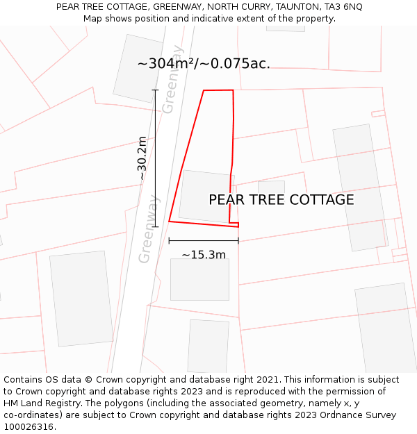 PEAR TREE COTTAGE, GREENWAY, NORTH CURRY, TAUNTON, TA3 6NQ: Plot and title map