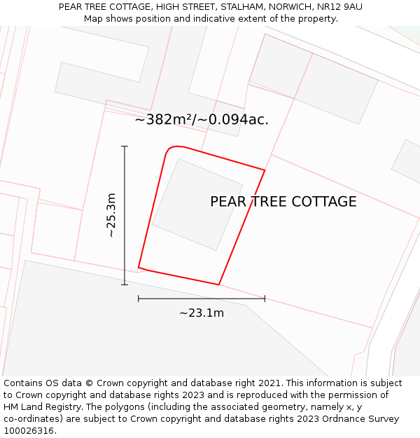 PEAR TREE COTTAGE, HIGH STREET, STALHAM, NORWICH, NR12 9AU: Plot and title map