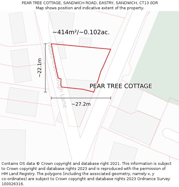 PEAR TREE COTTAGE, SANDWICH ROAD, EASTRY, SANDWICH, CT13 0DR: Plot and title map