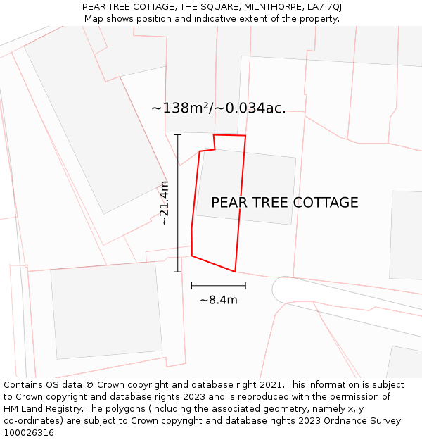PEAR TREE COTTAGE, THE SQUARE, MILNTHORPE, LA7 7QJ: Plot and title map