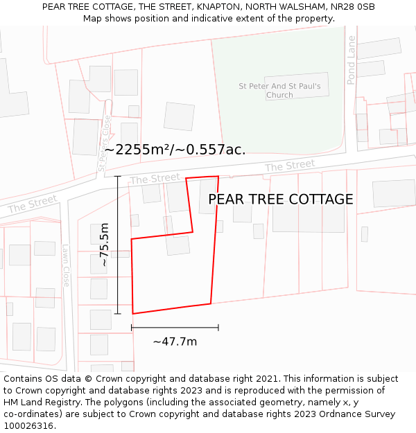 PEAR TREE COTTAGE, THE STREET, KNAPTON, NORTH WALSHAM, NR28 0SB: Plot and title map
