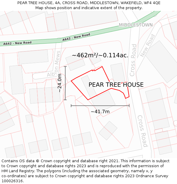 PEAR TREE HOUSE, 4A, CROSS ROAD, MIDDLESTOWN, WAKEFIELD, WF4 4QE: Plot and title map