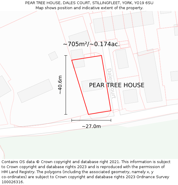 PEAR TREE HOUSE, DALES COURT, STILLINGFLEET, YORK, YO19 6SU: Plot and title map