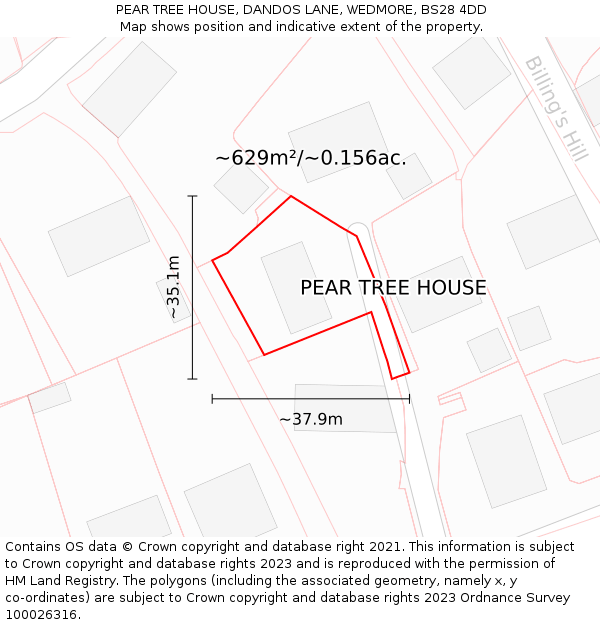PEAR TREE HOUSE, DANDOS LANE, WEDMORE, BS28 4DD: Plot and title map