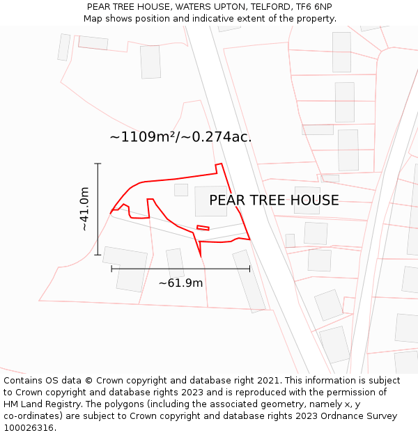 PEAR TREE HOUSE, WATERS UPTON, TELFORD, TF6 6NP: Plot and title map