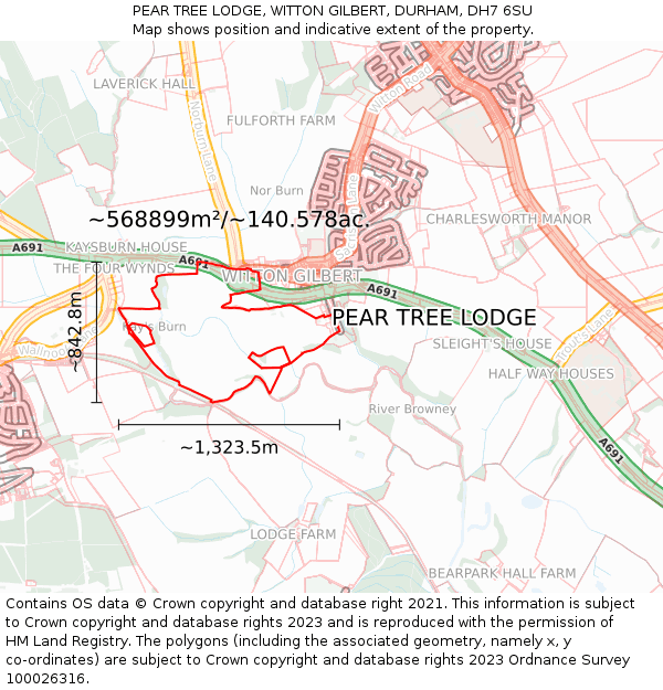 PEAR TREE LODGE, WITTON GILBERT, DURHAM, DH7 6SU: Plot and title map