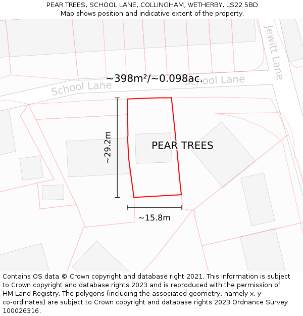 PEAR TREES, SCHOOL LANE, COLLINGHAM, WETHERBY, LS22 5BD: Plot and title map