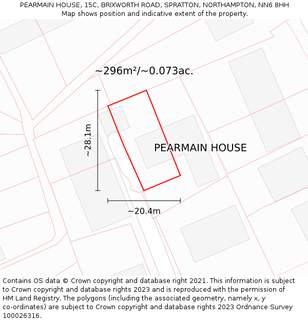 PEARMAIN HOUSE, 15C, BRIXWORTH ROAD, SPRATTON, NORTHAMPTON, NN6 8HH: Plot and title map