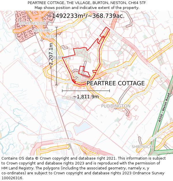 PEARTREE COTTAGE, THE VILLAGE, BURTON, NESTON, CH64 5TF: Plot and title map