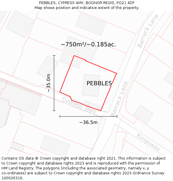 PEBBLES, CYPRESS WAY, BOGNOR REGIS, PO21 4DF: Plot and title map