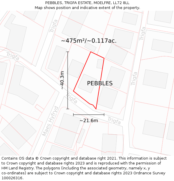 PEBBLES, TRIGFA ESTATE, MOELFRE, LL72 8LL: Plot and title map