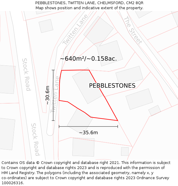 PEBBLESTONES, TWITTEN LANE, CHELMSFORD, CM2 8QR: Plot and title map