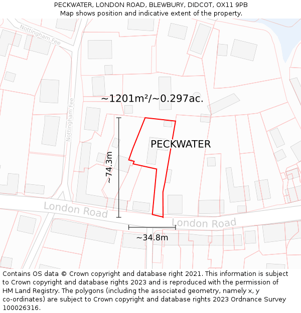 PECKWATER, LONDON ROAD, BLEWBURY, DIDCOT, OX11 9PB: Plot and title map