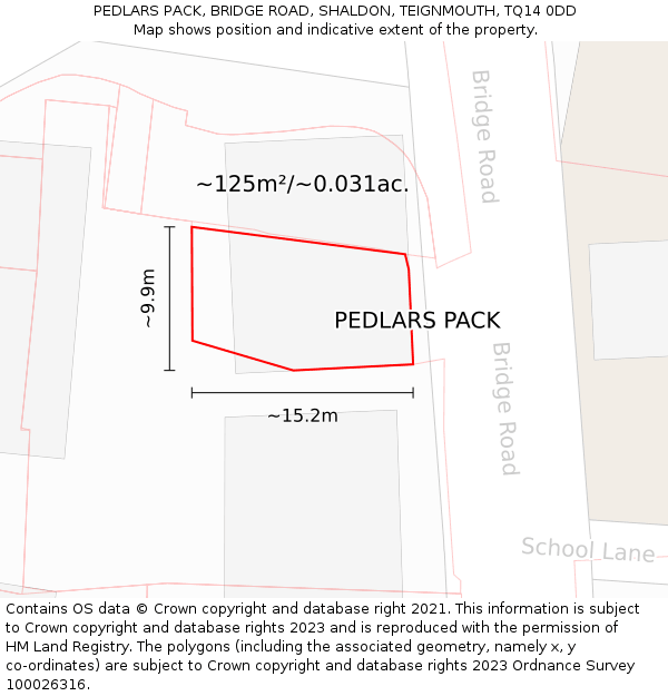 PEDLARS PACK, BRIDGE ROAD, SHALDON, TEIGNMOUTH, TQ14 0DD: Plot and title map