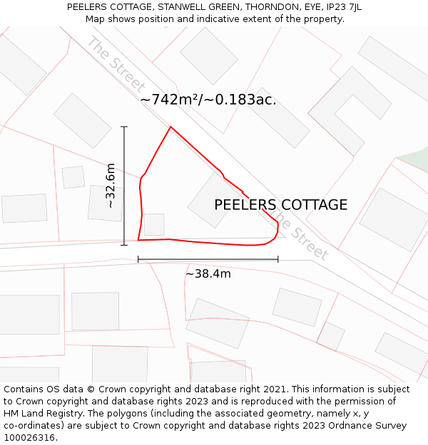 PEELERS COTTAGE, STANWELL GREEN, THORNDON, EYE, IP23 7JL: Plot and title map