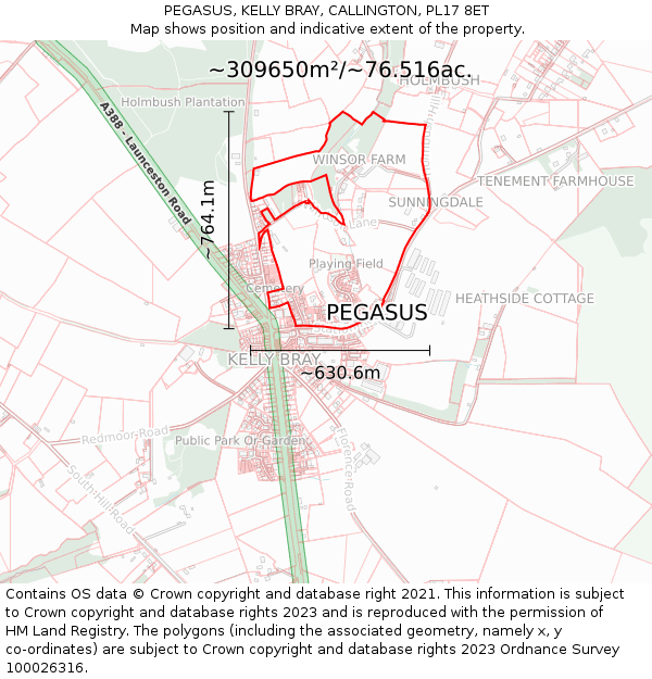 PEGASUS, KELLY BRAY, CALLINGTON, PL17 8ET: Plot and title map