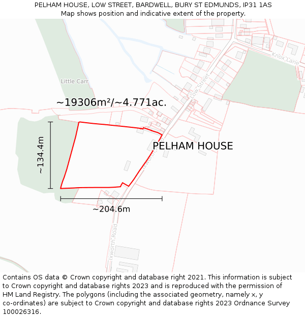 PELHAM HOUSE, LOW STREET, BARDWELL, BURY ST EDMUNDS, IP31 1AS: Plot and title map