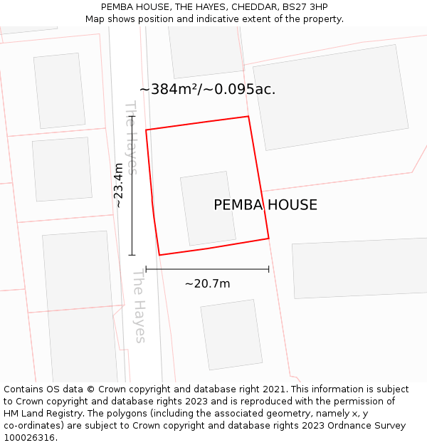 PEMBA HOUSE, THE HAYES, CHEDDAR, BS27 3HP: Plot and title map