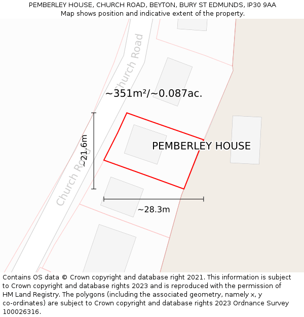 PEMBERLEY HOUSE, CHURCH ROAD, BEYTON, BURY ST EDMUNDS, IP30 9AA: Plot and title map