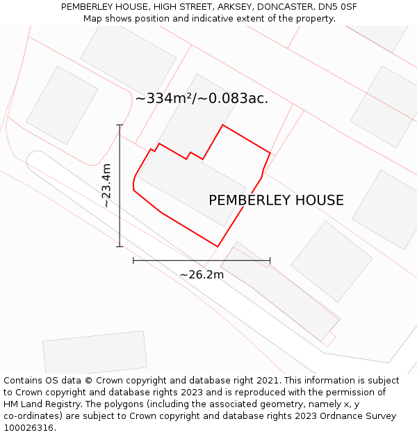 PEMBERLEY HOUSE, HIGH STREET, ARKSEY, DONCASTER, DN5 0SF: Plot and title map
