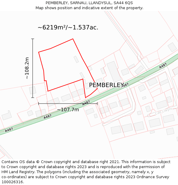 PEMBERLEY, SARNAU, LLANDYSUL, SA44 6QS: Plot and title map