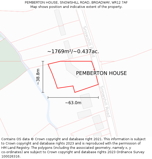 PEMBERTON HOUSE, SNOWSHILL ROAD, BROADWAY, WR12 7AF: Plot and title map