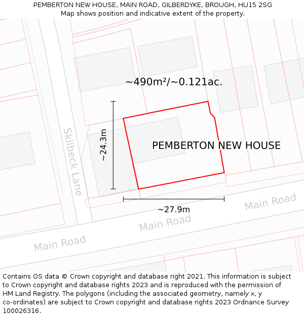 PEMBERTON NEW HOUSE, MAIN ROAD, GILBERDYKE, BROUGH, HU15 2SG: Plot and title map