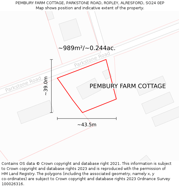PEMBURY FARM COTTAGE, PARKSTONE ROAD, ROPLEY, ALRESFORD, SO24 0EP: Plot and title map