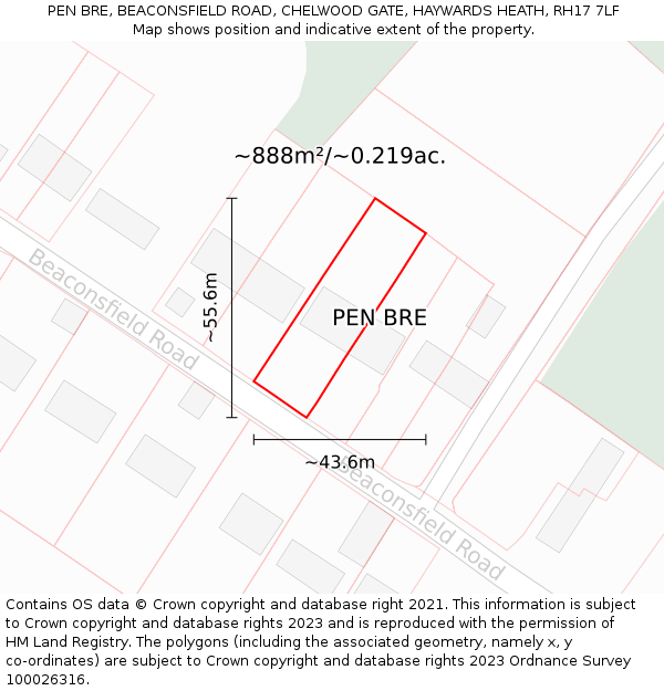 PEN BRE, BEACONSFIELD ROAD, CHELWOOD GATE, HAYWARDS HEATH, RH17 7LF: Plot and title map