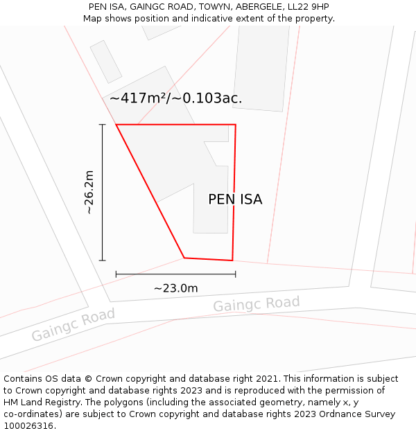PEN ISA, GAINGC ROAD, TOWYN, ABERGELE, LL22 9HP: Plot and title map