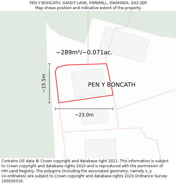 PEN Y BONCATH, SANDY LANE, PARKMILL, SWANSEA, SA3 2ER: Plot and title map