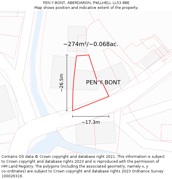 PEN Y BONT, ABERDARON, PWLLHELI, LL53 8BE: Plot and title map