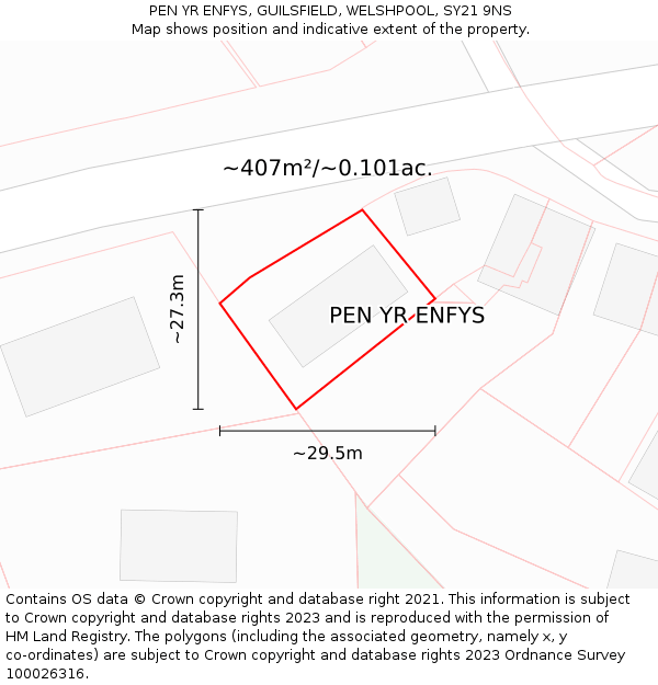 PEN YR ENFYS, GUILSFIELD, WELSHPOOL, SY21 9NS: Plot and title map