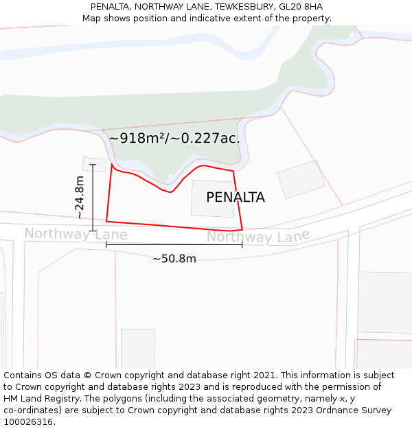 PENALTA, NORTHWAY LANE, TEWKESBURY, GL20 8HA: Plot and title map