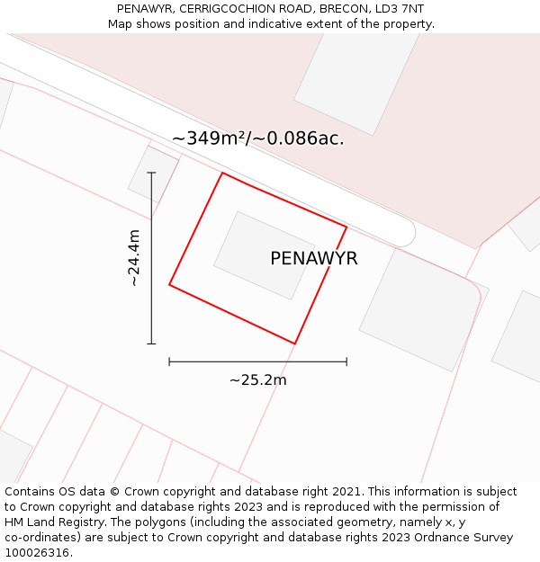 PENAWYR, CERRIGCOCHION ROAD, BRECON, LD3 7NT: Plot and title map