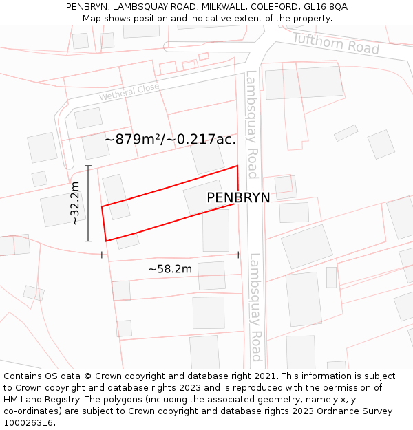 PENBRYN, LAMBSQUAY ROAD, MILKWALL, COLEFORD, GL16 8QA: Plot and title map