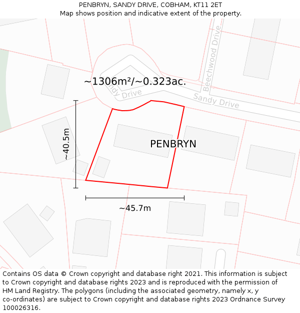 PENBRYN, SANDY DRIVE, COBHAM, KT11 2ET: Plot and title map