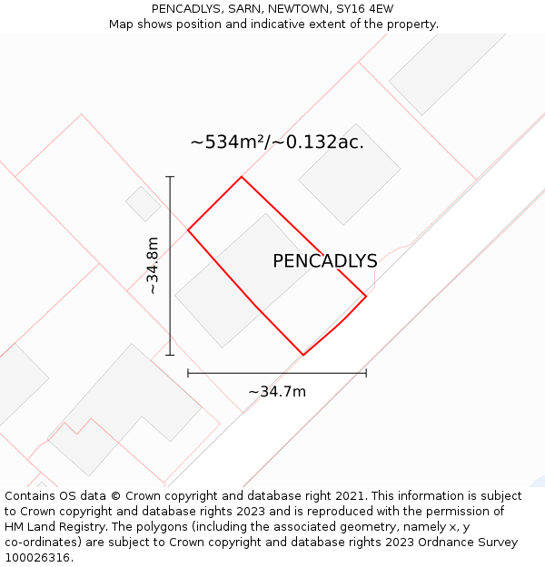 PENCADLYS, SARN, NEWTOWN, SY16 4EW: Plot and title map
